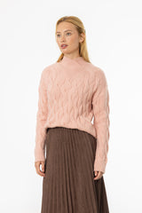 Pink Collar Detail Cable Knit Sweater