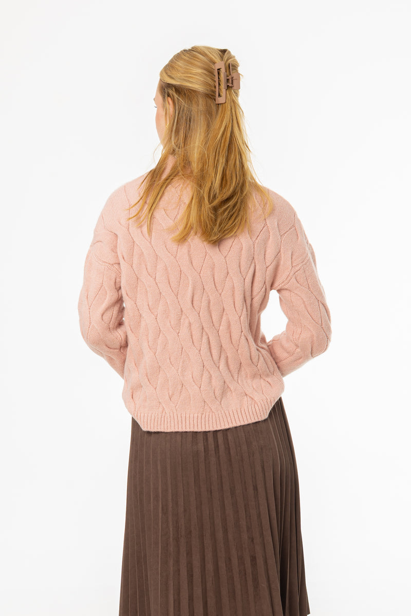Pink Collar Detail Cable Knit Sweater