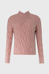 Pink Collar Detail Cable Knit Sweater