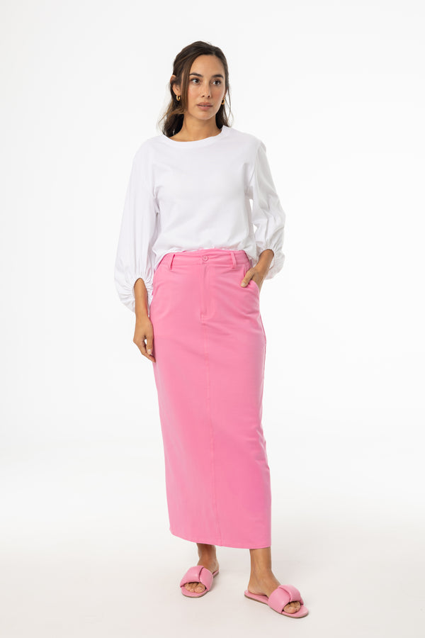 Pink Stretch Cotton Maxi Skirt