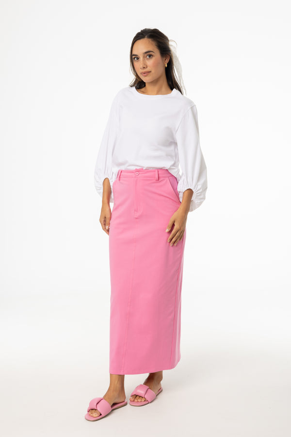 Pink Stretch Cotton Maxi Skirt