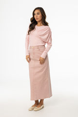 Pink Wash Denim Maxi Skirt