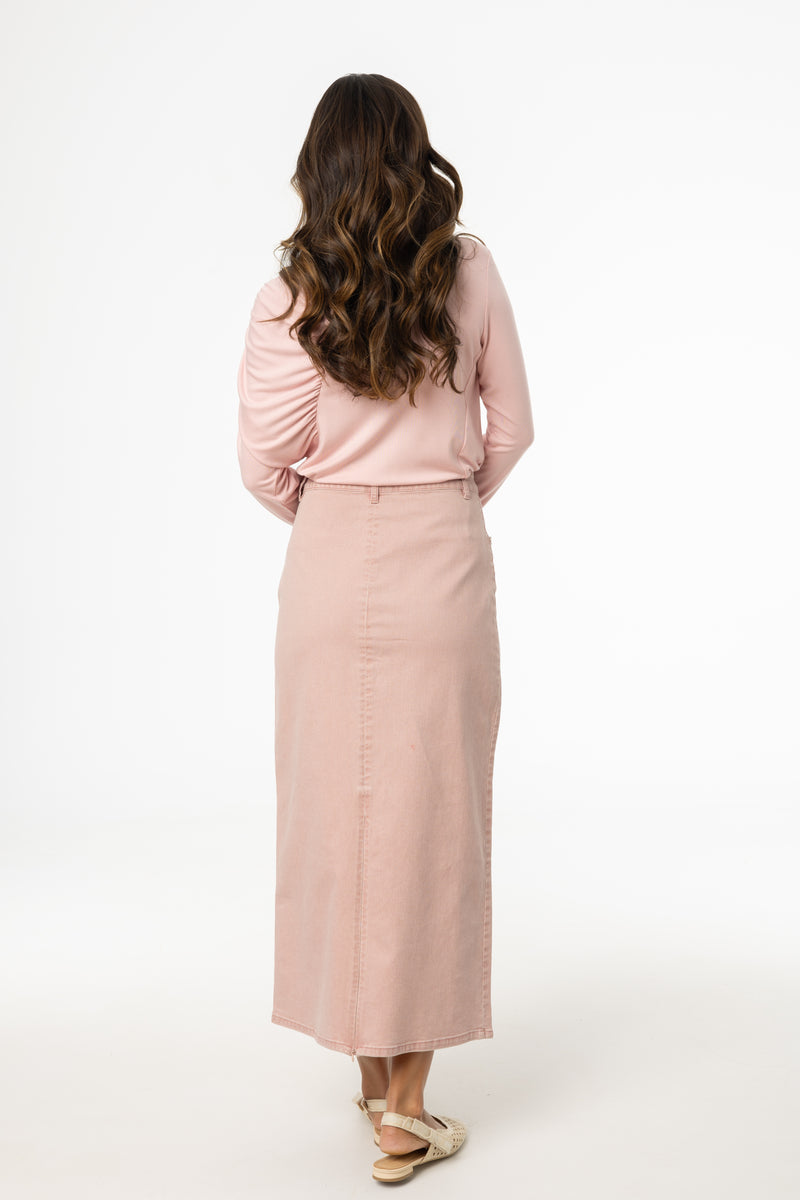 Pink Wash Denim Maxi Skirt