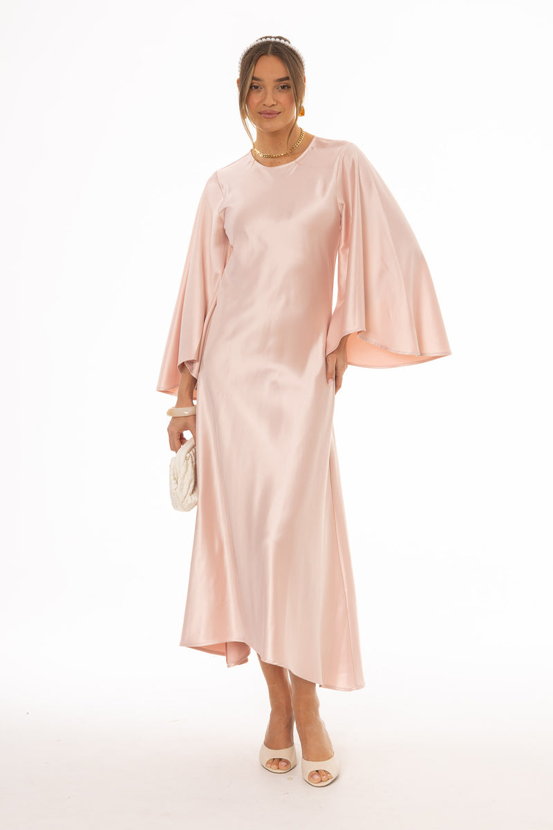flare dresses with sleeves Pink Flare Sleeve Maxi Dress – BLANK
