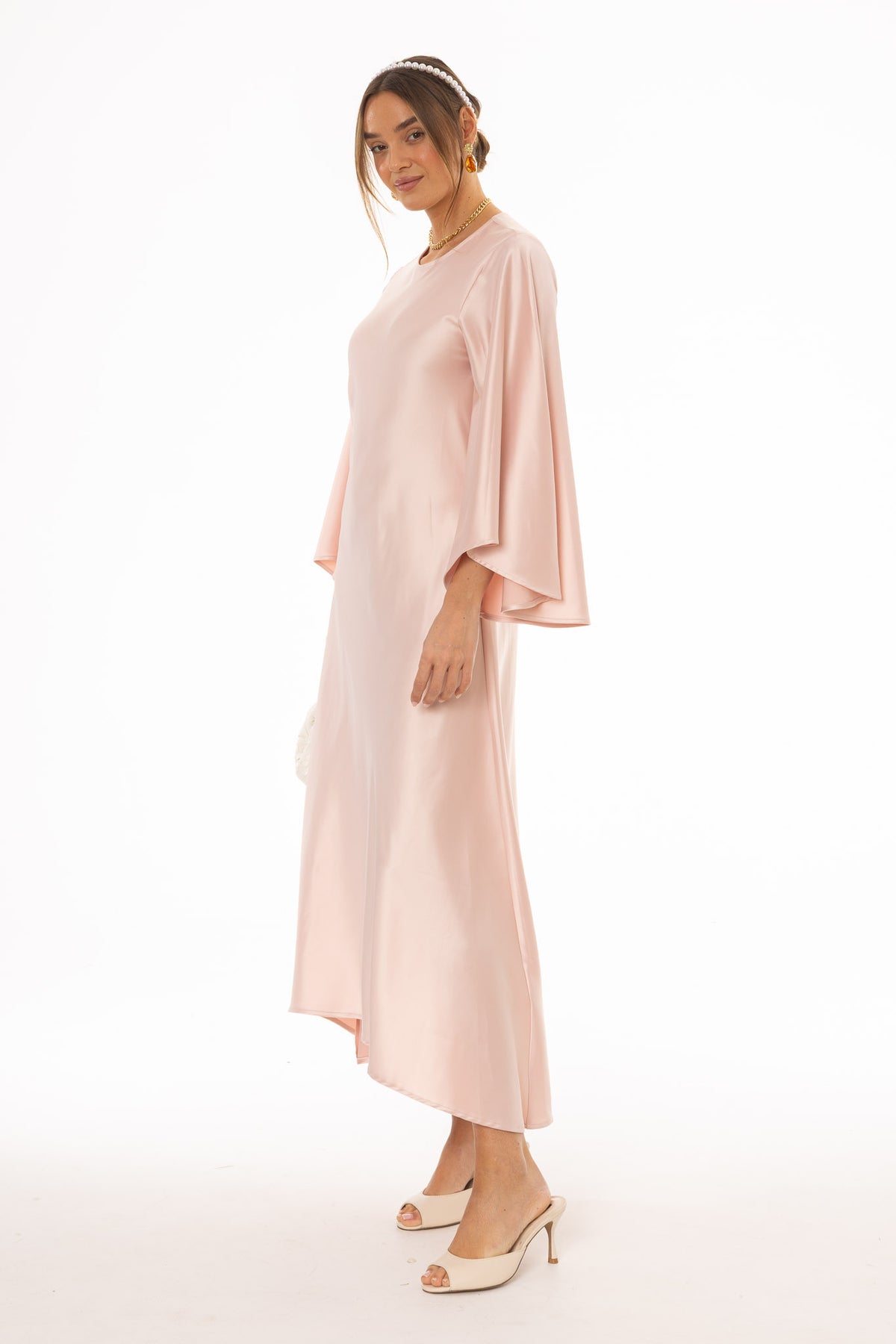 dress with flared sleeves Pink Flare Sleeve Maxi Dress – BLANK