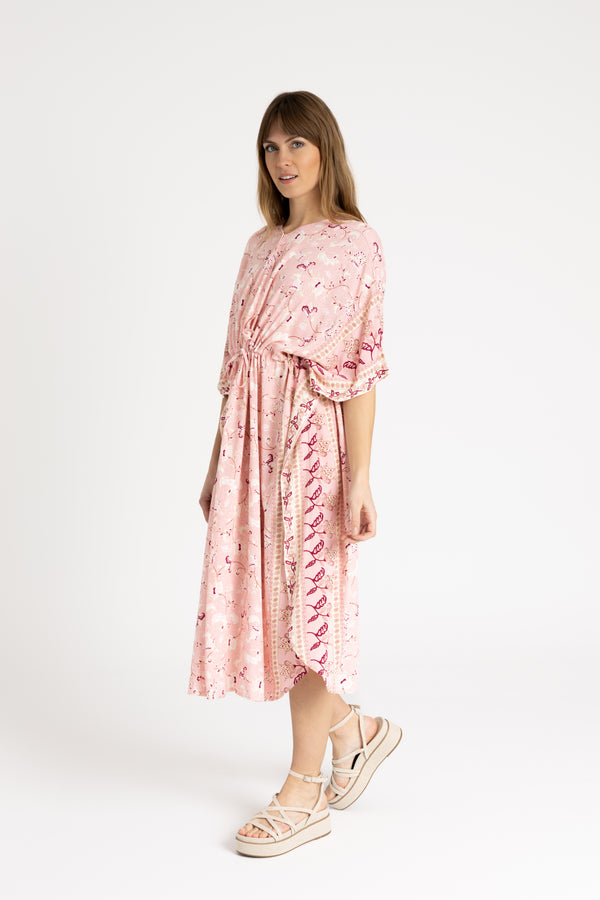 Pink Floral Printed Cover Up Dress