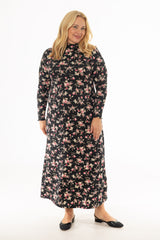 Pink Floral Scalloped Trim Maxi Dress