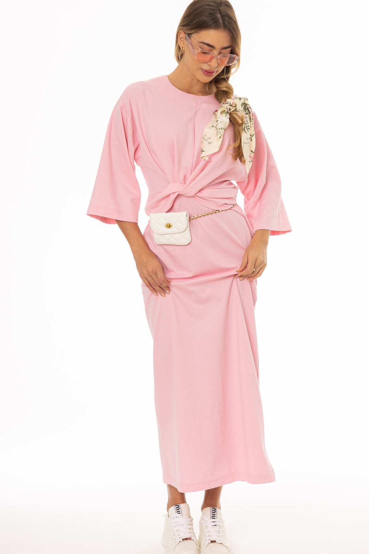 Pink Front Tie Knot Maxi Dress – BLANK