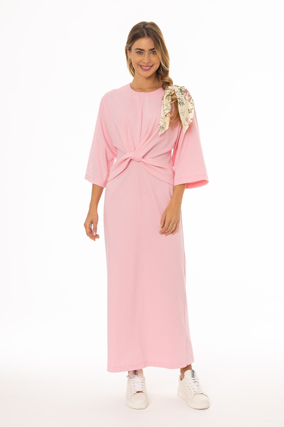 tie front pink dress Giselle Cotton Tie Front Tiered Mini Dress (Water Pink)