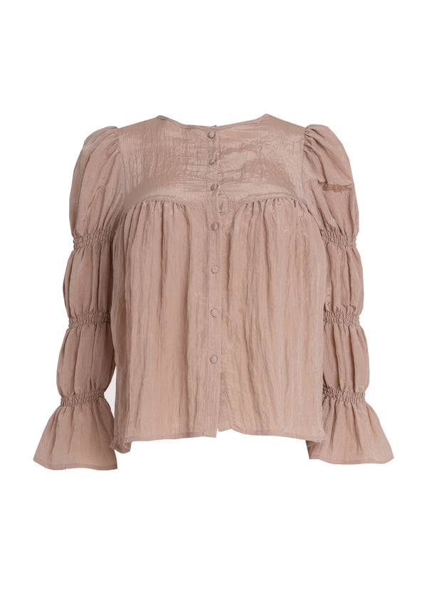 Pink Gathered Puff Sleeve Blouse