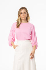 Pink Gathered Sleeve T-Shirt