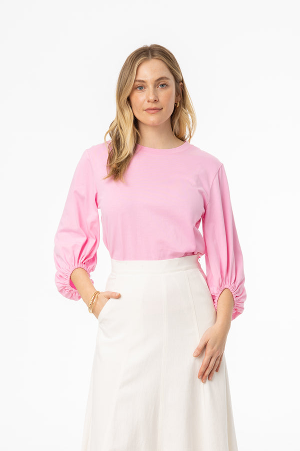 Pink Gathered Sleeve T-Shirt