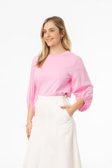 Pink Gathered Sleeve T-Shirt