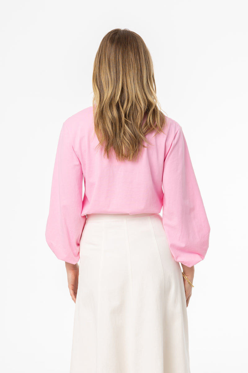 Pink Gathered Sleeve T-Shirt