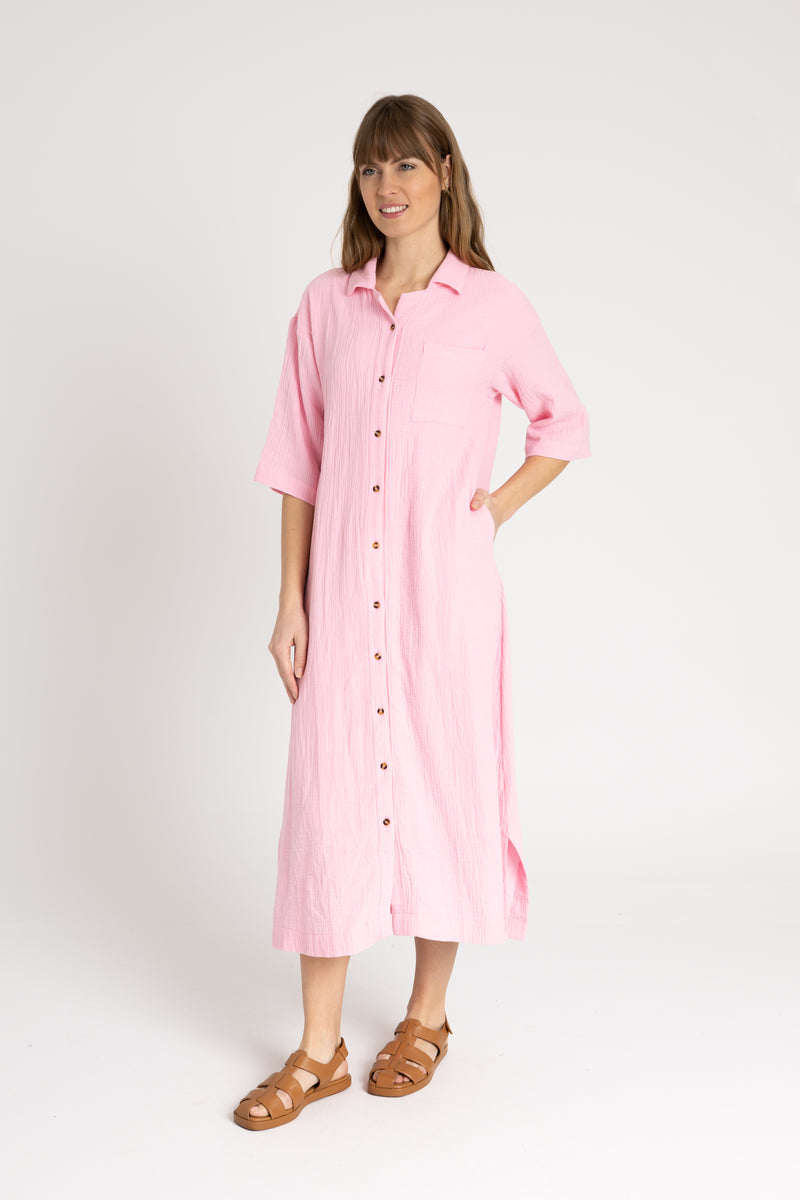 Pink Gauze Button Down Maxi
