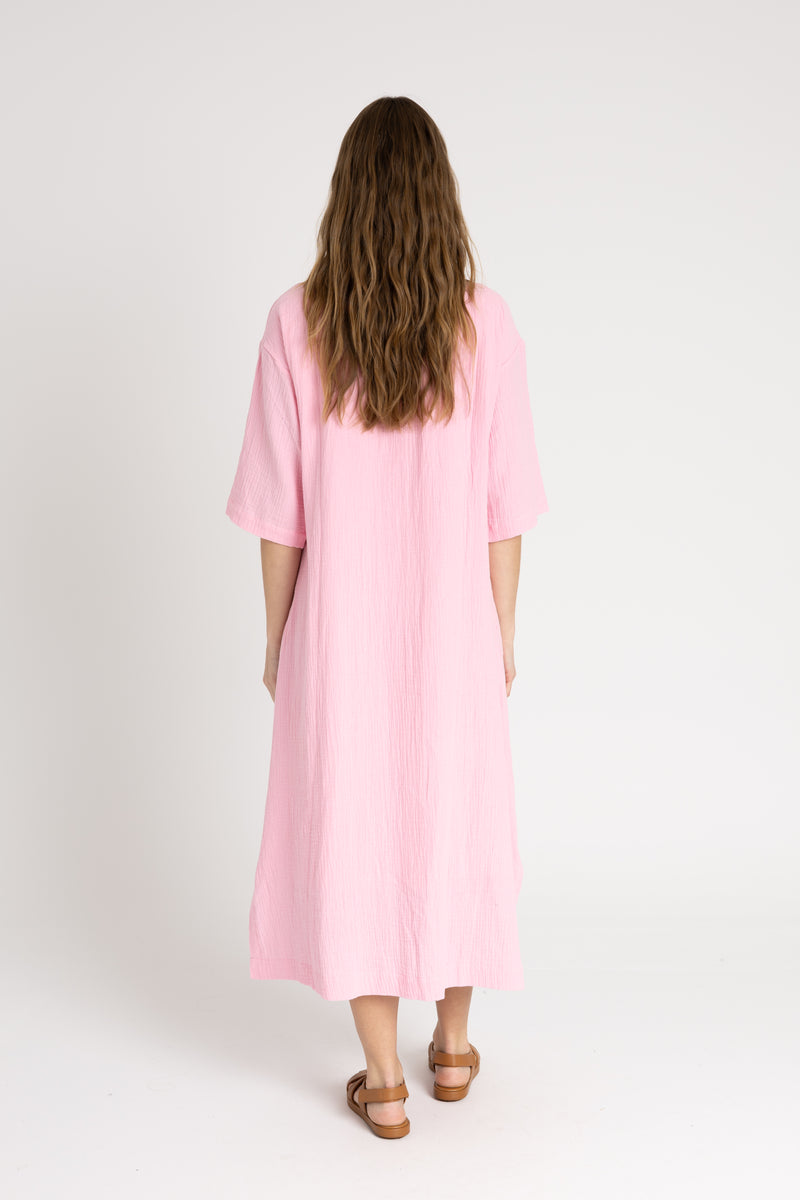 Pink Gauze Button Down Maxi