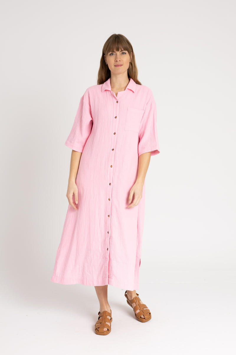 Pink Gauze Button Down Maxi