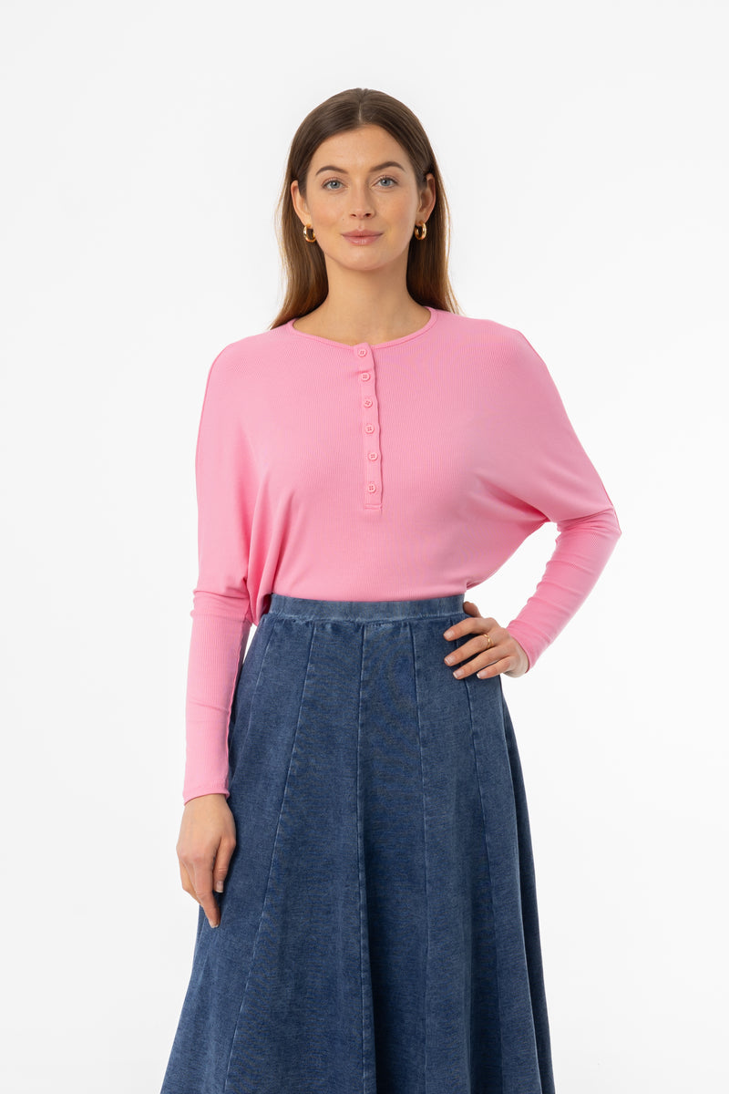 Pink Henley Dolman T-Shirt