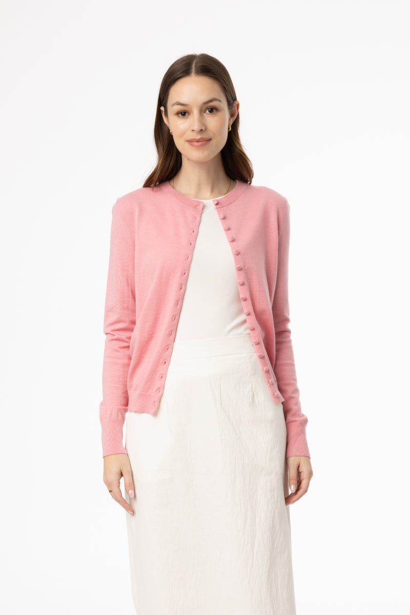 Pink Button Knit Cardigan