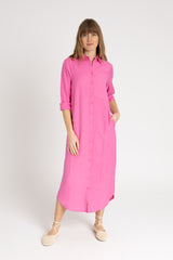 Pink Linen Maxi Shirt Dress