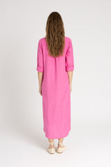 Pink Linen Maxi Shirt Dress