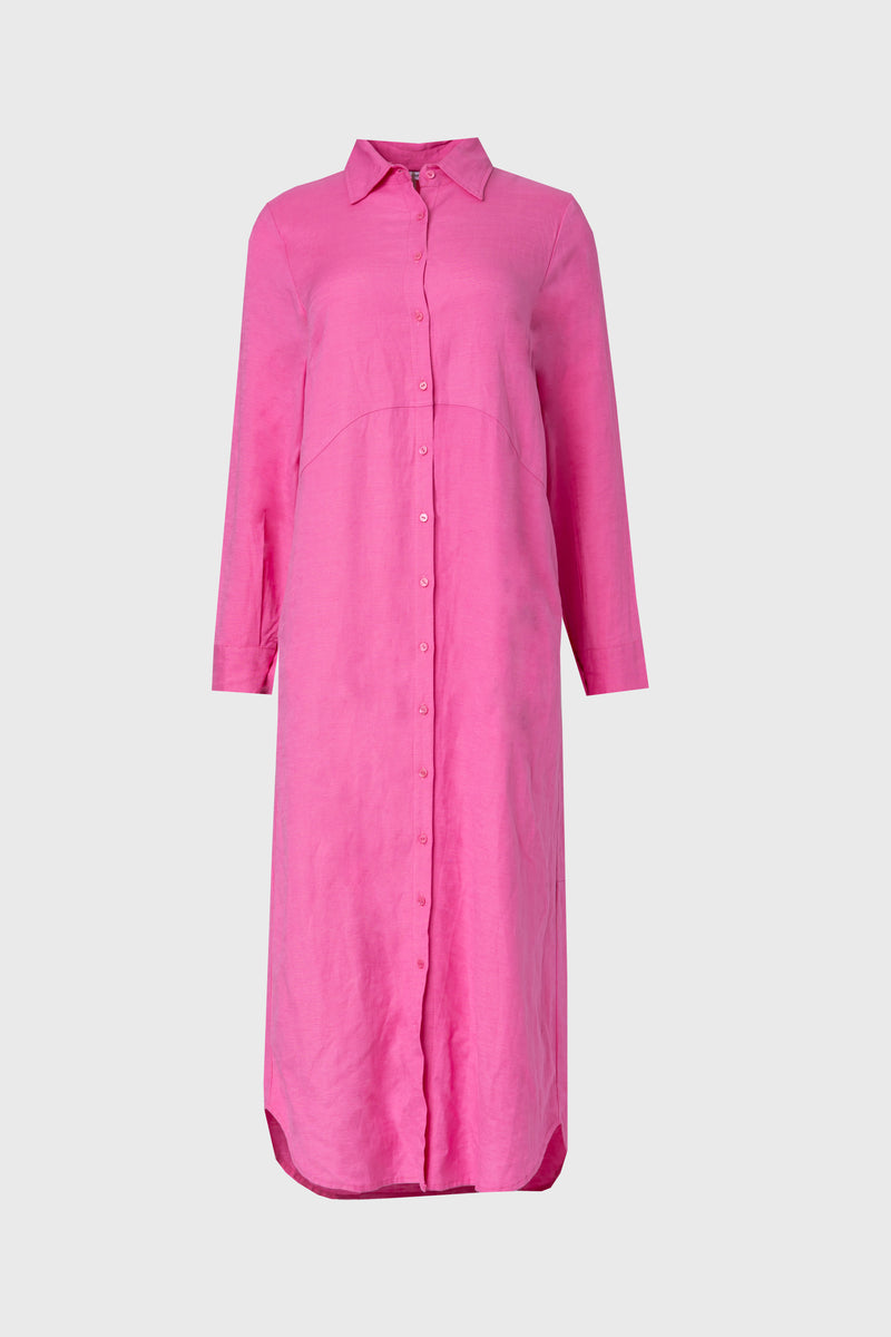 Pink Linen Maxi Shirt Dress