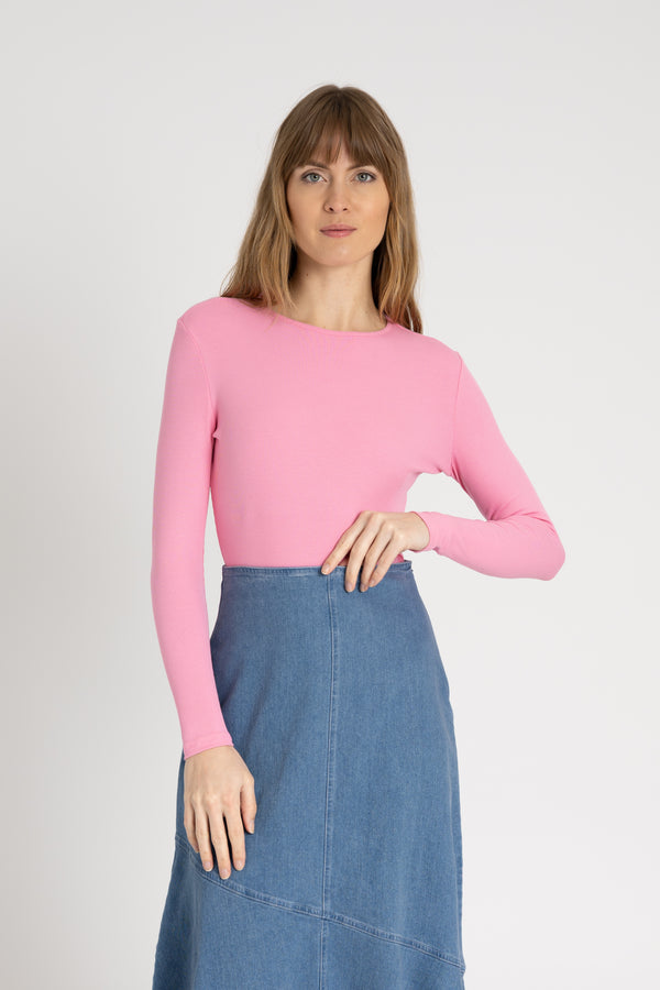 Pink Long Sleeve Ribbed Tee