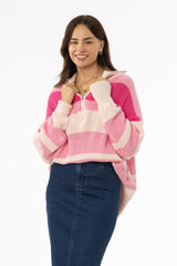Pink Multi Stripe Collar Sweater