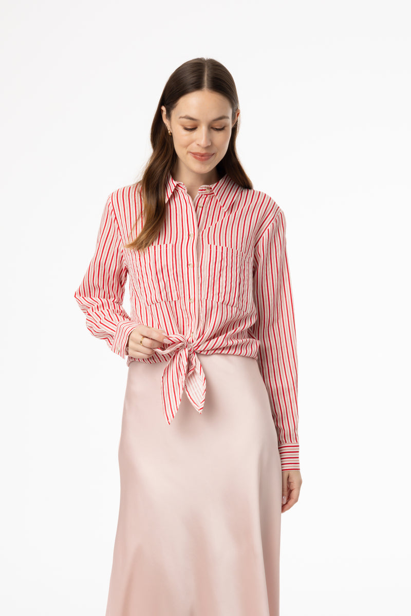 Pink Multi Striped Tie Blouse