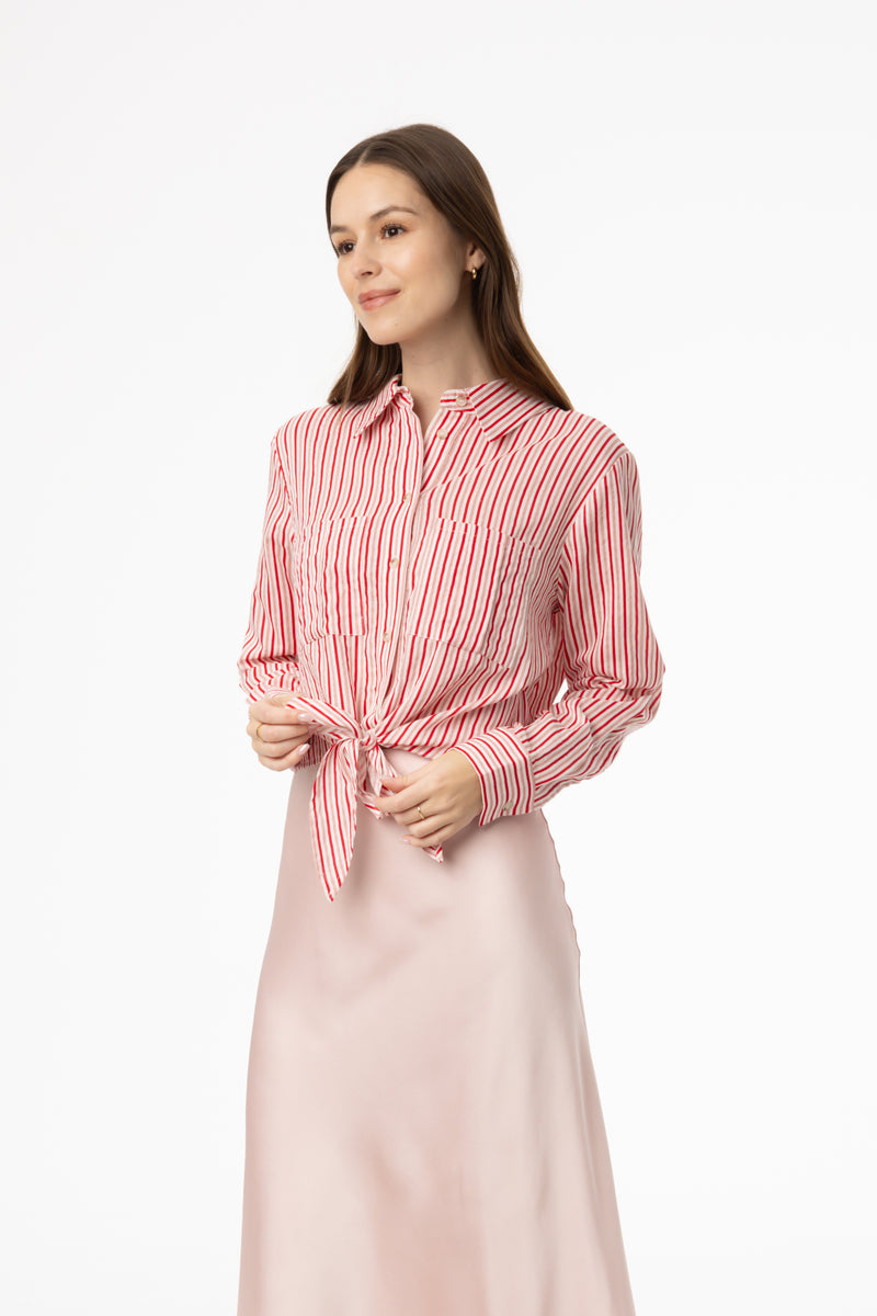 Pink Multi Striped Tie Blouse