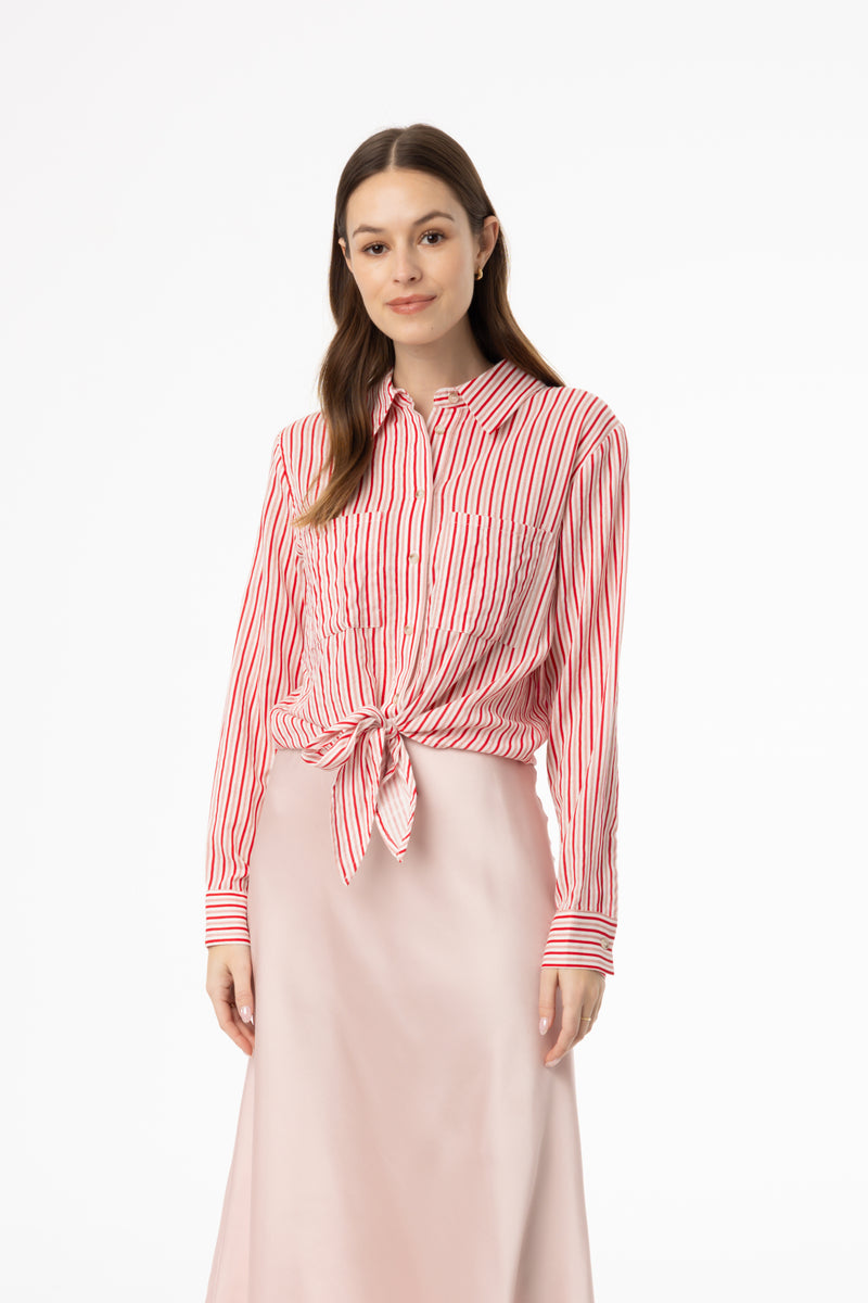 Pink Multi Striped Tie Blouse