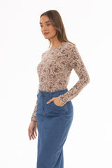 Pink Paisley Printed Round Neck T-Shirt