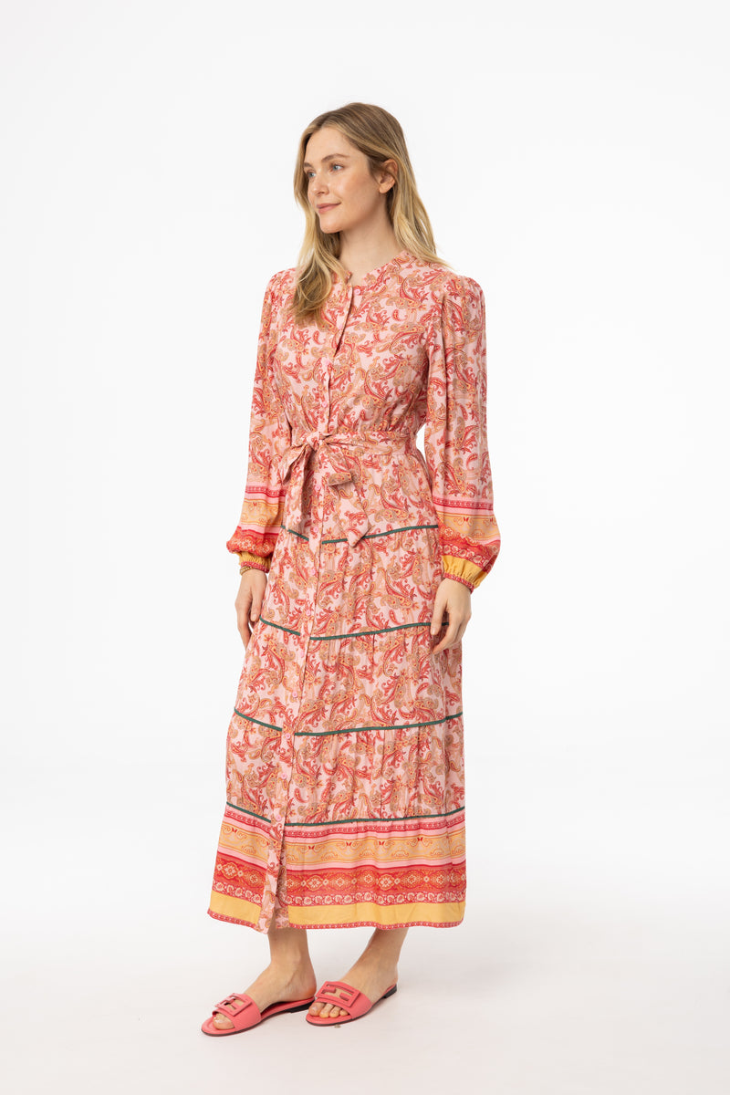 Pink Paisley Tiered Maxi Dress