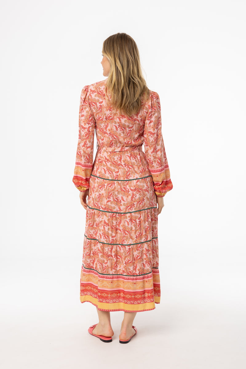 Pink Paisley Tiered Maxi Dress