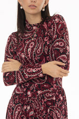 Pink Paisley Turtleneck Maxi Dress
