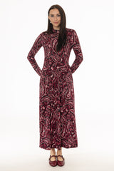 Pink Paisley Turtleneck Maxi Dress