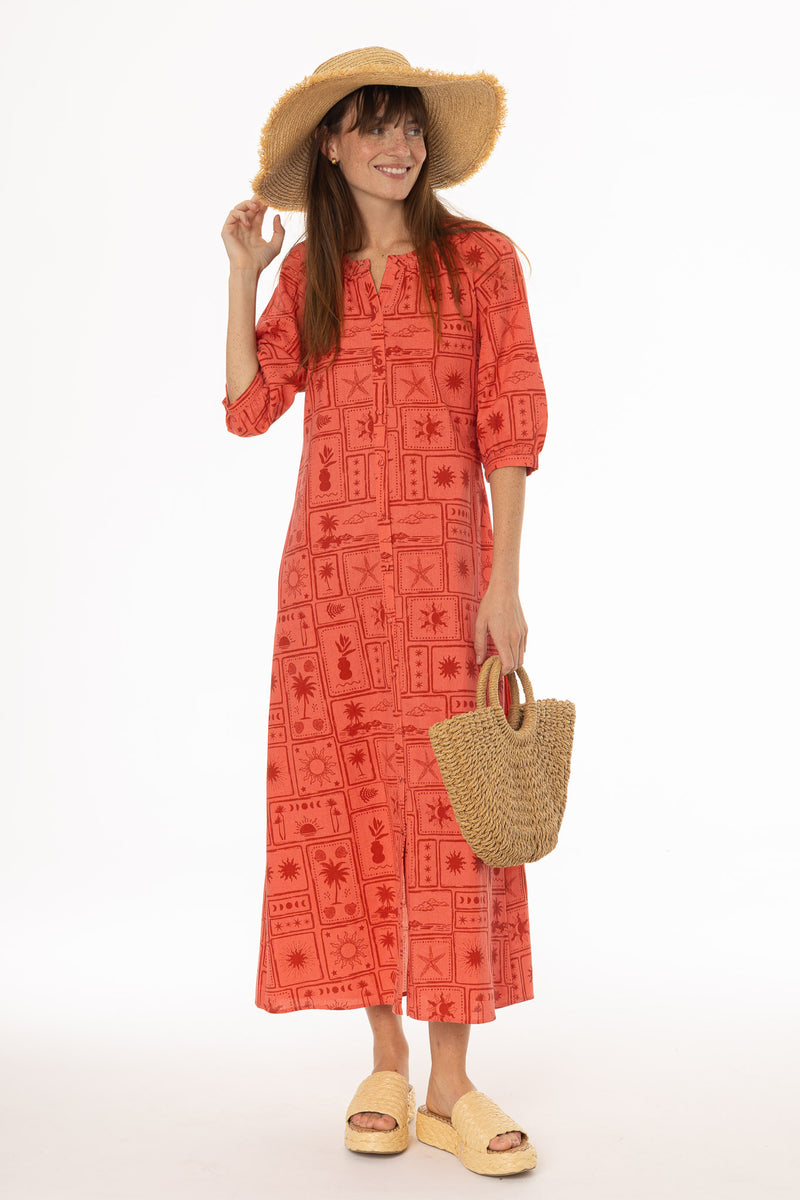 Pink Printed Button Down Maxi Dress – BLANK
