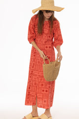 Pink Printed Button Down Maxi Dress