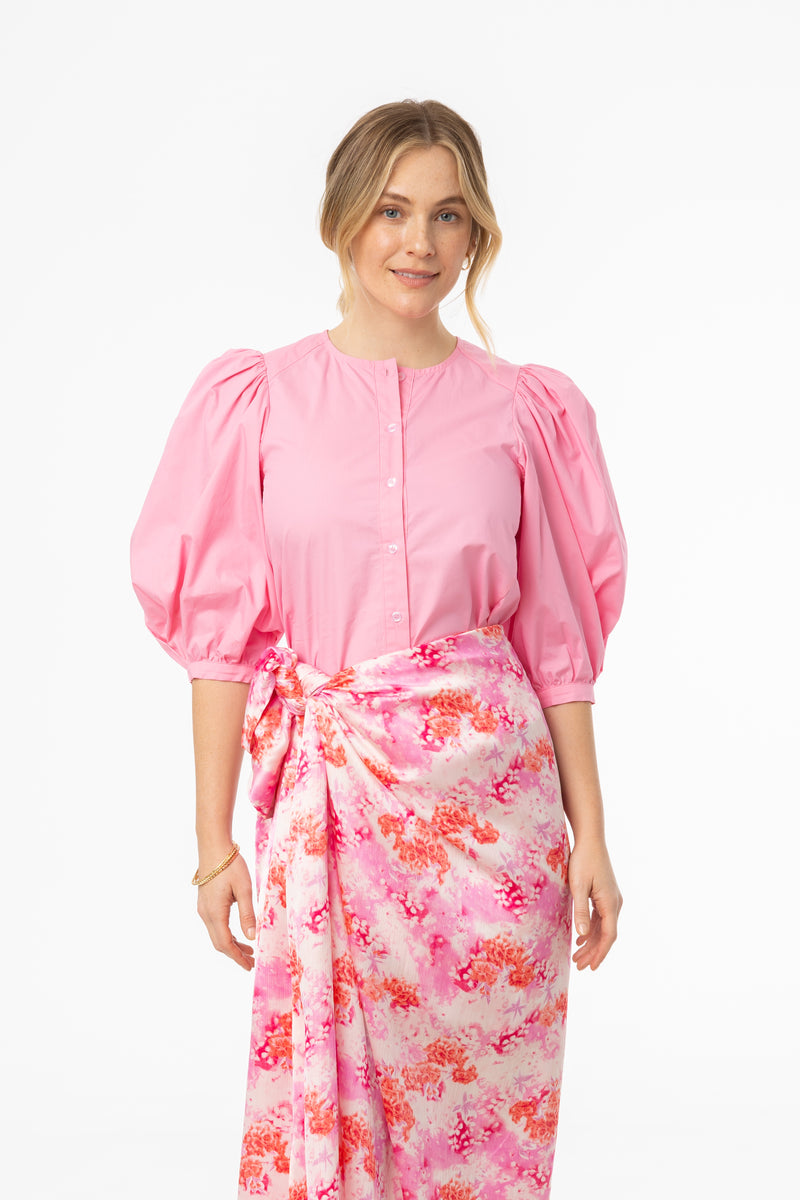 Pink Puff Sleeve Blouse