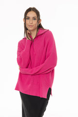 Pink Ribbed Knit Quarter Zip Sweater