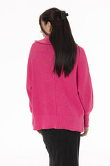 Pink Ribbed Knit Quarter Zip Sweater
