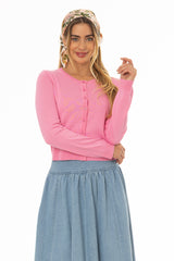 Pink Round Neck Knit Cardigan