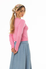 Pink Round Neck Knit Cardigan