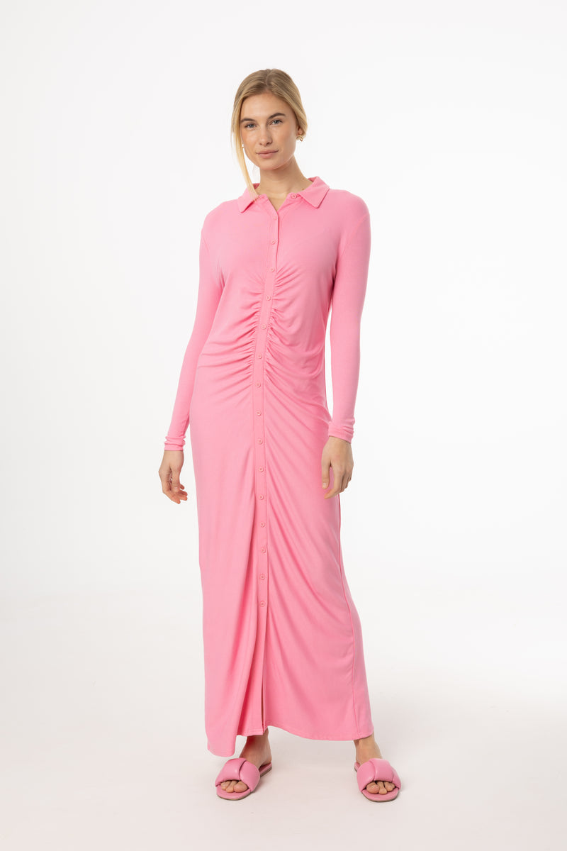 Pink Ruched Cardi Maxi Dress