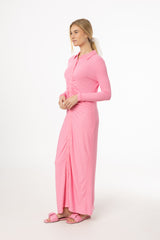 Pink Ruched Cardi Maxi Dress