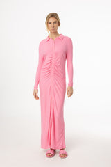 Pink Ruched Cardi Maxi Dress