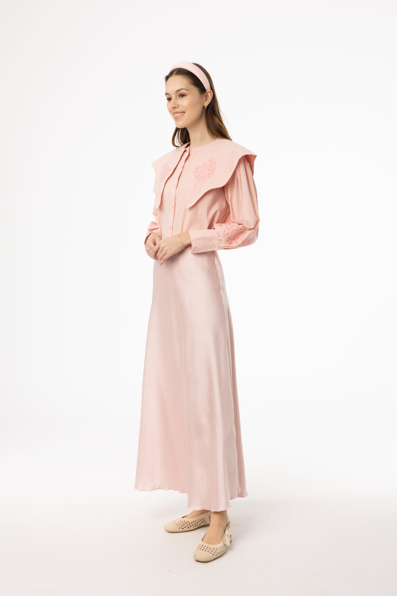 Pink A-Line Satin Effect Maxi Skirt