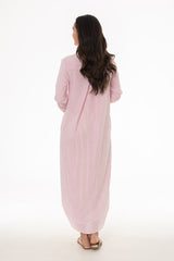 Pink Seersucker Striped Maxi Shirt Dress