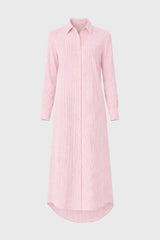Pink Seersucker Striped Maxi Shirt Dress