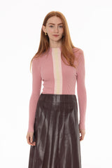 Pink Striped Knit Turtleneck